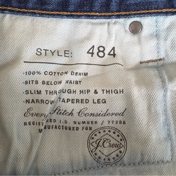 J.Crew 484 Slim Taper Jeans Men’s 36 – 100% Cotton Denim, Dark Wash, Classic Fit - Picture 7 of 7